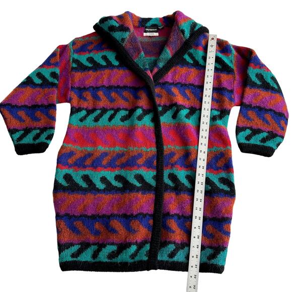 Tony Lambert VTG Wool Blend Art Wild Bright Open Front Cardigan Sweater Jacket M - Picture 8 of 10